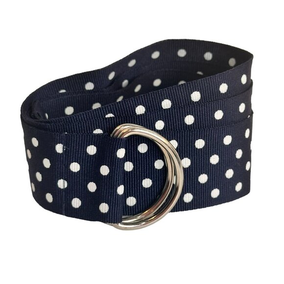 Navy & White Polka Dot Belt With D-Ring Buckle Women's Size 16 46 Inches - Picture 2 of 6